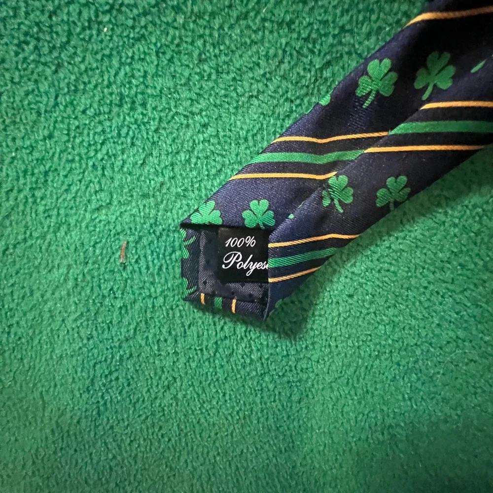 Mens Navy Blue Striped‎ Shamrock Tie Notre Dame Irish St. Patricks Day Green